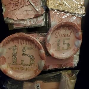 Sweet 15 Birthday Party Supplies Set - Pink and Gold
